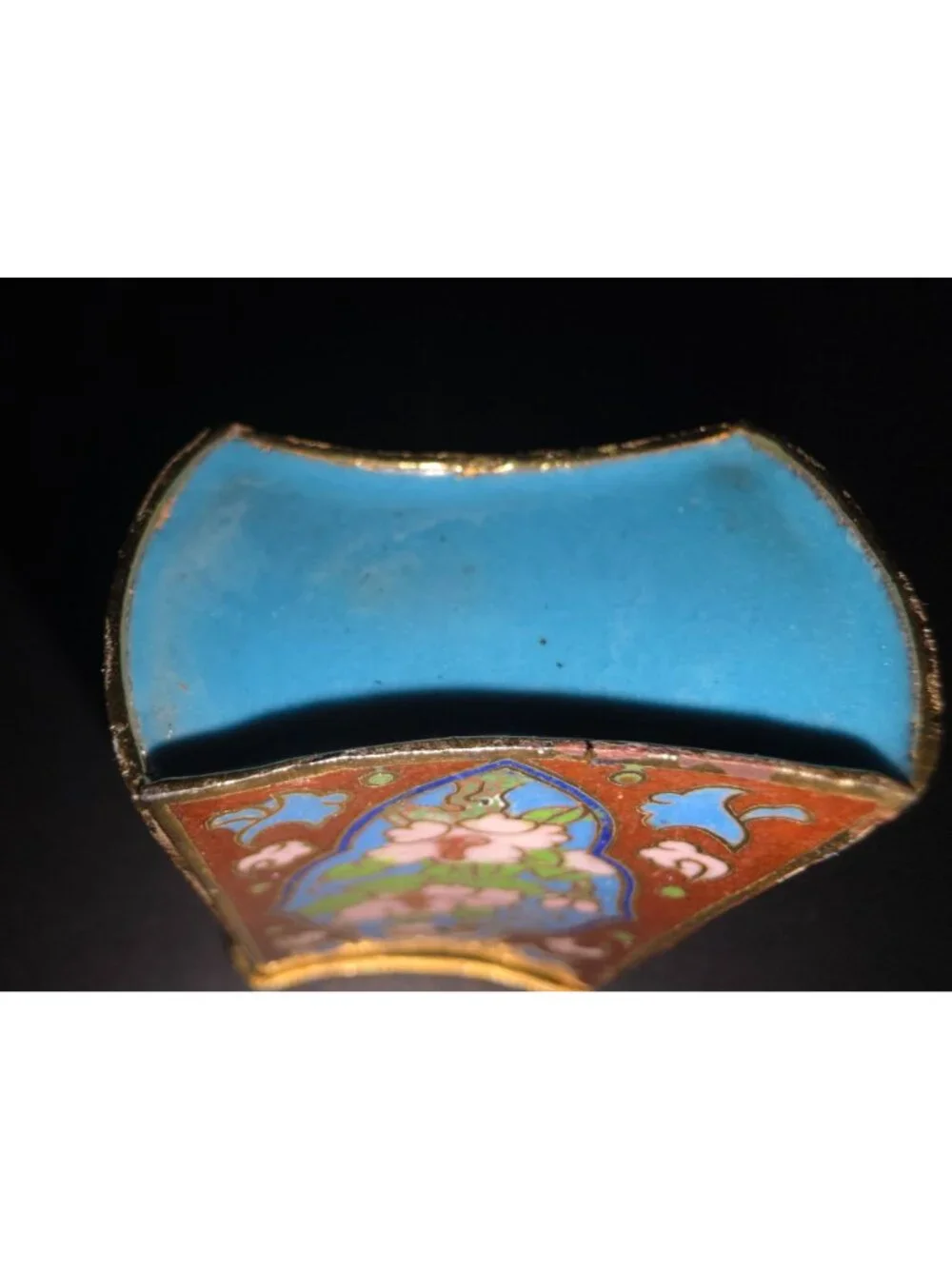 Vintage Chinese Cloisonné Enamel Trinket Box With Bird & Floral Design Lidded